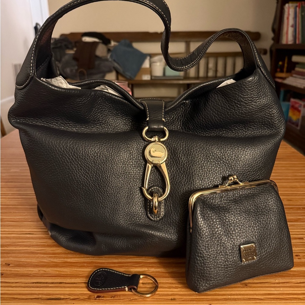 Vintage Dooney & Bourke Black Leather Shoulder Bag Set
